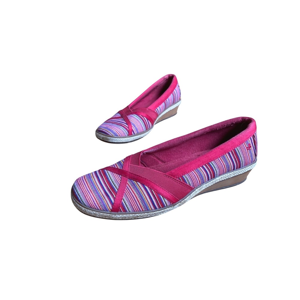 Grasshoppers Ortholite Pink Multi Stripe Slip On Wedge Shoes Womens 10M